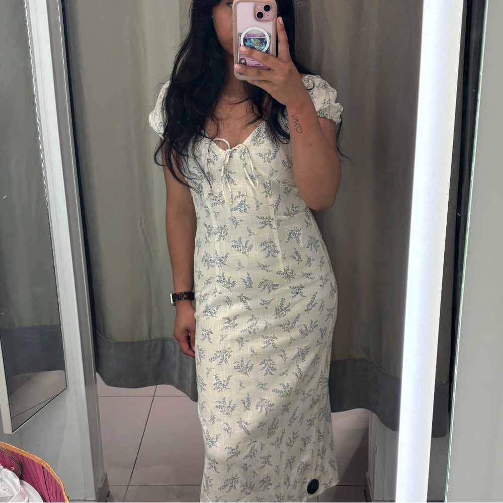 H&M Cream Dress with Blue Floral Design